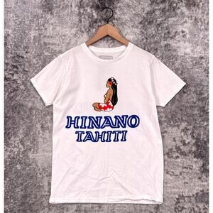 Authentic Hinano Tahiti T Shirt Small Mens White Hawaiian Double Sided Graphic